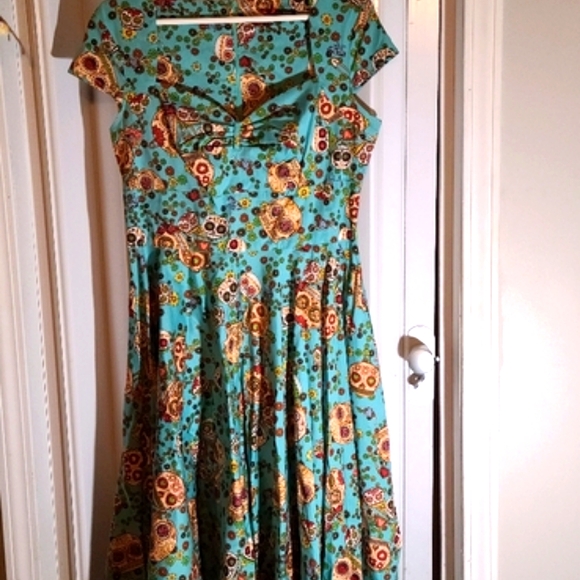 Hell Bunny Day of the dead 50s style dress, teal, sz Large, NWT, Vintage - Picture 9 of 10